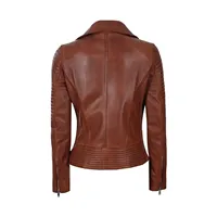 Chaqueta Corta de Cuero 100% Genuino para Mujer, Color Marrón, Tejida, Ecológica, Transpirable, de Secado Rápido, con Cierre de Cremallera, Moda al por Mayor
