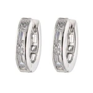 925 Sterling bạc trang sức <span class=keywords><strong>bezel</strong></span> thiết lập vuông baugette đá Hoop bông tai vòng bông tai 925 bạc trang sức phụ nữ - Product Image 3