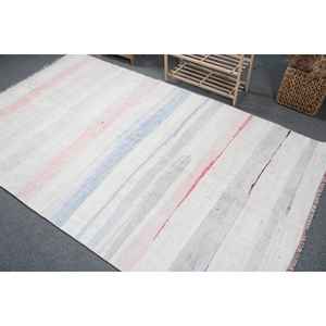 Tapis vintage 4,9 x 8,2 pieds, grand tapis turc, tapis oriental blanc et rose - Product Image 4