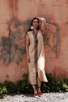 Robe kaftan pour femmes, vêtements de détente d'été, beige marocain, noir, douce, lavable, 100% coton, écologique, col en V, sans manches, respirante