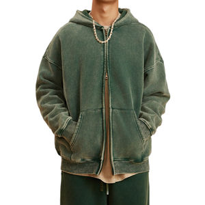 Sudadera con capucha acolchada de algodón 100% Vintage, lavado de calle, cremallera, preenvoltura de punto, antiarrugas, diseño de impresión sostenible para invierno - Product Image 2