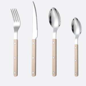 Élégant ensemble de couverts de luxe 6 pièces style américain, en acier inoxydable haute teneur en argent écologique, avec motif feuille et manches courbes, idéal pour les réceptions - Product Image 3