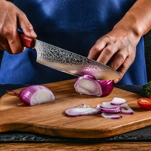 มีดเชฟเหล็กดามัสกัสญี่ปุ่นด้ามไม้ pakka สีแดง/ดำ - Product Image 5