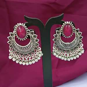 High Quality Oxidized Antique Charm Metal Wedding CZ Crystal Chandbali Chandelier <b>Earrings</b> Indian Fashion Jewelry Set for Women - Product Image 2