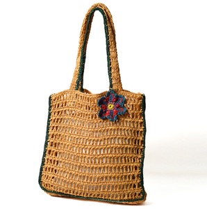 Sac fourre-tout bohème tendance en crochet avec décoration florale, idéal pour l'été, deux anses, dessus ouvert, design ajouré, doublure en coton, écologique - Product Image 1