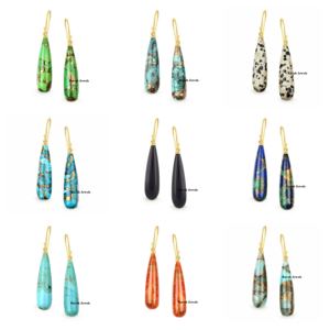 Boucles d'oreilles en argent sterling 925 de qualité exportée en malachite naturelle 9x30mm en forme de goutte plaqué or pour femmes - Product Image 2