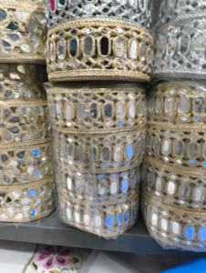 Custom Machine Made Embroidery <b>Mirror</b> Work Lace Border <b>Gold</b> Silver Crochet Gota Trim Eco-Friendly for Saree Dress Wedding - Product Image 5