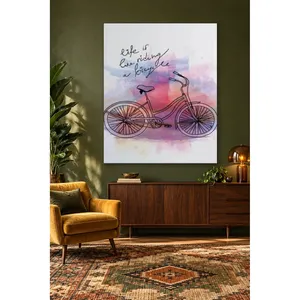 Dessin de vélo Fida sur toile imprimée en aquarelle rose - Product Image 1