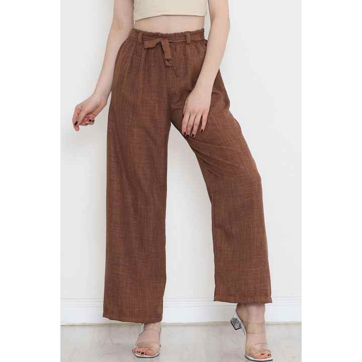 Waist Belted Linen Trousers Light Brown - 15265.1726.