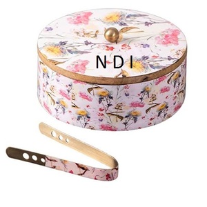 Pot de rangement pour roti en bois imprimé émail de forme ronde avec couvercle, finition dorée, récipient alimentaire, pot en bois, pot à servir pour chapati - Product Image 3