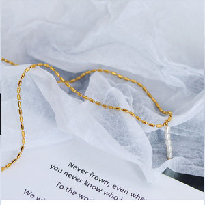 Collar de Perlas de Agua Dulce con Colgante de Acero Inoxidable 316L Resistente al Agua y al Deslustre, Chapado en Oro de 18k, para Mujer - Product Image 2