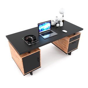 Executive 160x70cm Office <b>Desk</b> with Integrated Rubber Wood Cabinet Contemporary BGD68053 Manager <b>Work</b> <b>Desk</b> Metal Material - Product Image 2