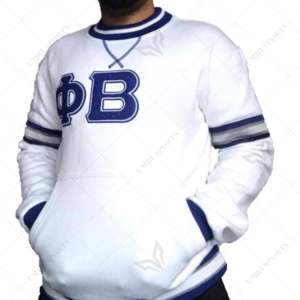 Sudadera personalizada Phi Beta Sigma blanca Chenille Crewnec griega con bolsillos Cangro 100% algodón polar blanco y azul - Product Image 2
