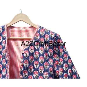 Indian Style Block Printed Bohemian Outerwear Floral Block Print Handmade Soft Cotton Quilted Reversible Jacket <b>Women</b> All - Product Image 3