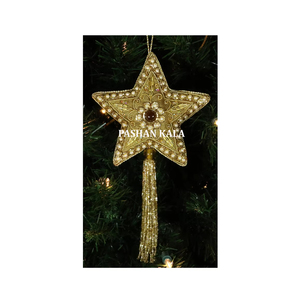 Doré À La Main Zari Broderie Unique Forme Ornement De Noël - Product Image 1