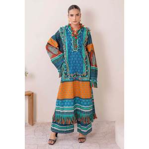 Ensemble 2 pièces non cousu en mousseline de lin pour femme, avec pompons et fermetures éclair, respirant, grandes tailles (XS-6XL), personnalisé, modeste et formel pour événements et occasions spéciales - Product Image 5