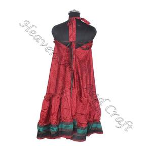 SD004 femmes été Boho Hippie Vintage soie licou robe recyclé Saree longue robe de soirée pour les filles - Product Image 2