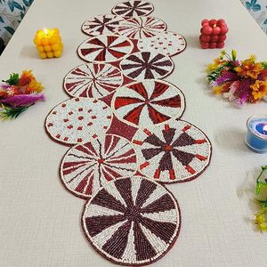 Christmas Decorative and Leaves Design Beaded <b>Runner</b> Placemat <b>Dining</b> <b>Table</b> Fancy Mat Handmade Decorative <b>Runners</b> for Wedding - Product Image 6