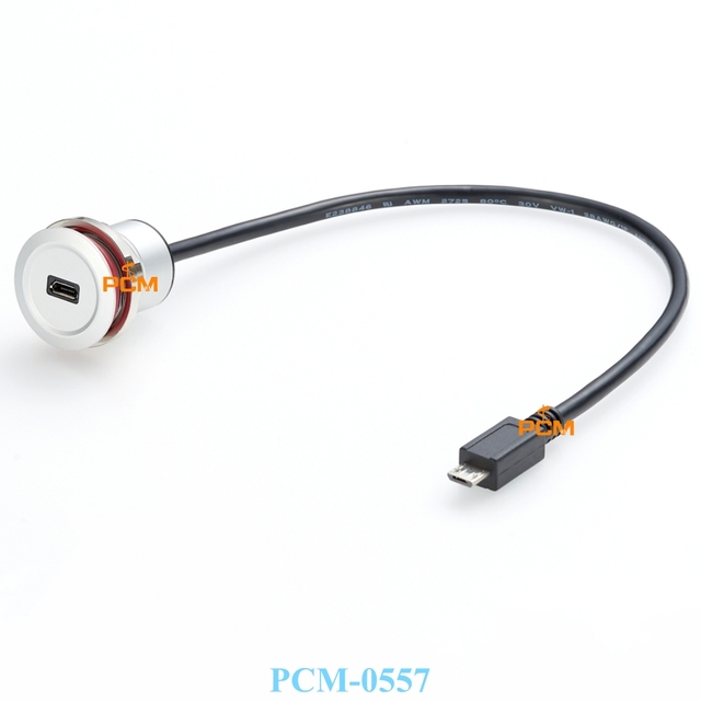 Micro B USB 2.0 Round Panel Mount Extension Cable Flange Mount Male to Female Waterproof Data Cable