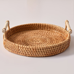 Bandeja de servicio de ratán rectangular de alta calidad, manijas tejidas a mano, plegables, ecológicas, estilo bohemio, bajo MOQ, OEM aceptable, Vietnam - Product Image 1