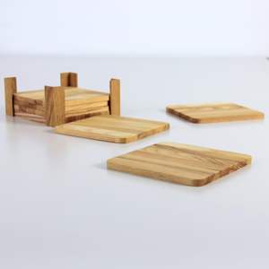 Juego al por mayor de 6 posavasos cuadrados naturales pulidos de madera de haya y nogal con soporte hechos a mano por NHE Overseas EN LA India - Product Image 6