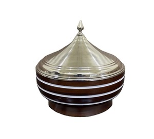 Grey Floral Round Glass Hot <b>Pot</b> with Lids Food Warmer <b>Set</b> to Keep Food Warm Kitchenware Stainless Steel Wooden - Product Image 4