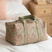 Sac de voyage de luxe à imprimé bloc, style décontracté et sportif - Design matelassé bohème, en coton écologique, personnalisable, durable, grande capacité