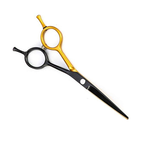 Tijeras de peluquero Tijeras de corte de pelo de acero inoxidable recubiertas de color negro y dorado con reposapiés ajustable - Product Image 4
