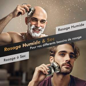Rasoir électrique rechargeable USB pour hommes, tondeuse pour crâne chauve avec écran LED, utilisation humide/sèche/étanche (IPX7), rasoir rotatif lavable - Product Image 1
