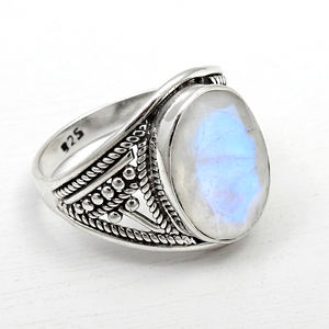 Nouvelle arrivée solide 925 en argent Sterling naturel arc-en-ciel pierre de lune Cabochon lunette réglage luxe fait à la main unisexe anneaux à faible coût - Product Image 2