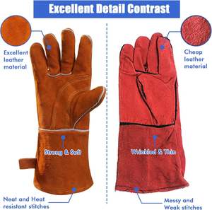 Guantes de soldador de trabajo de seguridad de capa superior de cuero de vaca de alta calidad antideslizantes suaves guantes de trabajo de soldadura de protección de manos - Product Image 4