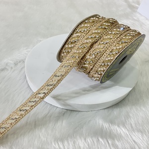 ลูกปัดเนื้อหนาพิเศษสุดพิเศษงานปักลายงานปักหินเส้นขอบงานแต่งงานที่หรูหราผ้าลูกไม้สำหรับเสื้อ dupattas ตกแต่งงานอีเวนต์ - Product Image 1