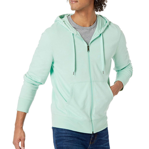 Sweat-shirt à capuche zippé vert menthe pour homme, coupe classique, couleur unie, en molleton décontracté, idéal pour l'automne - Product Image 1