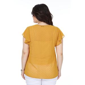 Blusa da donna a maniche corte Color senape con volant in Chiffon taglie forti (spedita con camicetta interna appesa) - Product Image 6
