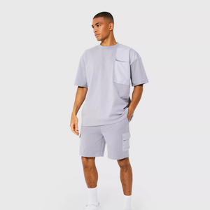 Conjunto de ropa deportiva de verano para hombre con logotipo personalizado, ropa deportiva informal de algodón para correr, camisa de punto sólido, pantalones cortos, conjunto corto personalizado para - Product Image 3