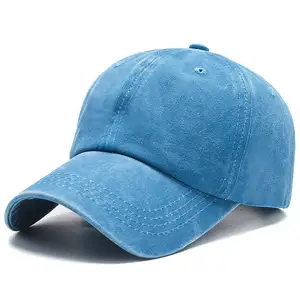 Gewassen Vintage Distressed Verstelbare Mannen Vrouwen Denim Effen Katoen Low Profile Suède Baseball Dad Jeans Caps Met Custom Logo