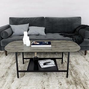 Modern 2-tier Oval Coffee <b>Table</b> 120x60x60cm Oak Top Iron Frame Living Room Furniture Convertible TT68155 - Product Image 4