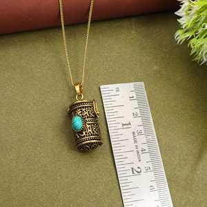 จี้สร้อยคอทรงกระบอกวินเทจ, สร้อยคอกล่องใส่คำอธิษฐานสีทองโบราณ, เครื่องประดับช่องลับสไตล์โบฮีเมียนย้อนยุค - Product Image 5