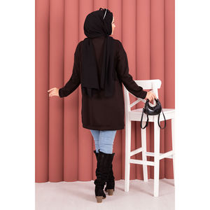 Túnica Hijab Marrón Oysho con Detalle de Lazo y Adornos de Piedras, Blusa de Chifón Estampada, Modesta, Formal, Casual, Blusa de Algodón con Bordado para Verano - Product Image 4