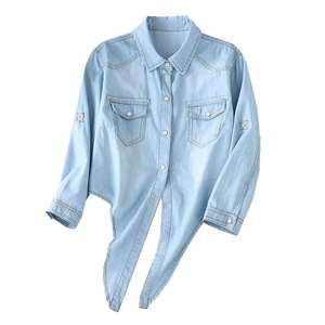 Camisa Vaquera a Cuadros de Corte Regular para Mujer, Estilo Casual Vintage para Uso Diario, Transpirable, Diseño Simple para Todas las Temporadas - Product Image 2