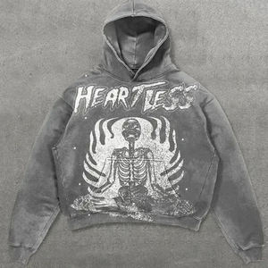 Distress bordado personalizado Sudadera con capucha fabricante de algodón de peso pesado sudaderas con capucha francés Terry sudaderas con capucha desgastadas - Product Image 6