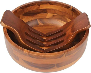 Ensemble de bols de service en bois japonais poli à la main de haute qualité, écologiques, design créatif, bol à salade pour la maison - Product Image 1