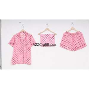 Ensemble de pyjama pour femmes en coton à manches courtes avec cordon de serrage et imprimé floral, doux, respirant, séchage rapide, pour tous les jours - Product Image 2