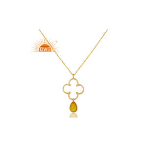 Collier pendentif tendance 2026 en argent sterling avec pierre précieuse naturelle calcédoine jaune pour femme - Fabricant de bijoux - Product Image 1