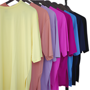 Camiseta con abertura de gran tamaño para mujer, cuello redondo básico, ecológico, informal, ligero, Salma, estampado Digital, Spandex, tela de punto de nailon - Product Image 2