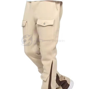 Vêtements d'extérieur confortables pour hommes, pantalons de jogging évasés en toile, poids lourd, taille élastique, hip-hop, design personnalisé, qualité supérieure, devant - Product Image 6