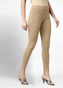 Trendmalls Women's Super Combed Cotton Elastane Stretch Knitted Comfortable Cropped <b>Leggings</b> Ultrasoft Waistband (WL01-Beige) - Product Image 4