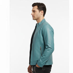 Chaqueta de motocicleta de piel de oveja hecha a mano para hombre OEM proveedor fábrica venta al por mayor por encargo duradero motorista moda cálido invierno frente - Product Image 5