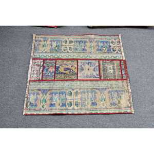 Alfombra Turca Vintage Pequeña de 2.6x2.7 pies, Alfombra Azul del Suroeste de Estados Unidos de Lana - Product Image 3