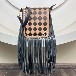 กระเป๋าถือมีขอบหนังสำหรับผู้หญิงหนังแท้ลายกระดานหมากรุกดีไซน์ใหม่สำหรับ2025 OEM ตามสั่ง - Product Image 1